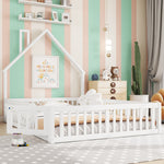 Children's Upholstered Bed 140x190cm Chimney Shape, White Pine Wood