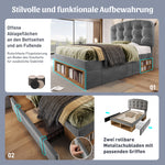 Single Upholstered Bed 90x200 with Drawers, Grey Velvet