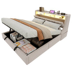 Upholstered Bed 180x200 with Hydraulic Storage & LED, Beige Velvet