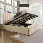 Upholstered Bed 180x200 with USB & Storage - Beige Linen