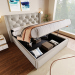 Hydraulic Upholstered Double Bed 160x200cm with Storage, Light Grey