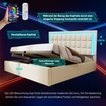 Upholstered Storage Bed 180x200cm with LED, White Faux Leather