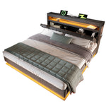 Upholstered Double Bed 180x200 with Storage & LED, Grey Linen