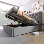 Hydraulic Double Upholstered Bed 160x200cm with Storage, Grey Cotton