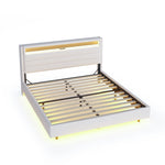 Upholstered Bed 160x200 cm with USB & LED Light, Beige Linen