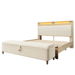 Daybed Loft Bed 140x200 with Desk, Drawers & LED, Black Metal Frame