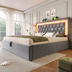 Upholstered Bed 180x200cm with LED & Storage, Grey Velvet