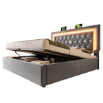 Upholstered Bed 180x200cm with LED & Storage, Grey Velvet