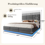 Upholstered Bed 180x200cm with Storage & LED, Grey Velour