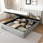 Hydraulic Upholstered LED Bed 180x200 cm with USB Storage, Grey PU
