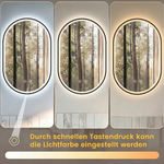 Oval Bathroom Mirror 50x80cm LED Anti-Fog Black Frame