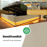 Upholstered Double Bed 180x200cm Hydraulic Base, Beige Bouclé