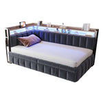 Upholstered Sofa Bed 90x200cm with Trundle & LED, Dark Grey Velvet