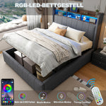 Upholstered Double Bed with USB & LED 180x200cm, Linen
