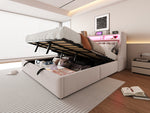 Upholstered Bed 180x200 with Hydraulic Storage & LED, Beige Velvet