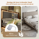 Youth Upholstered Bed 90x200 with LED & Storage, Grey Linen & Walnut