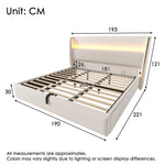 Modern Hydraulic Double Bed 180x200cm LED Storage - Beige Linen