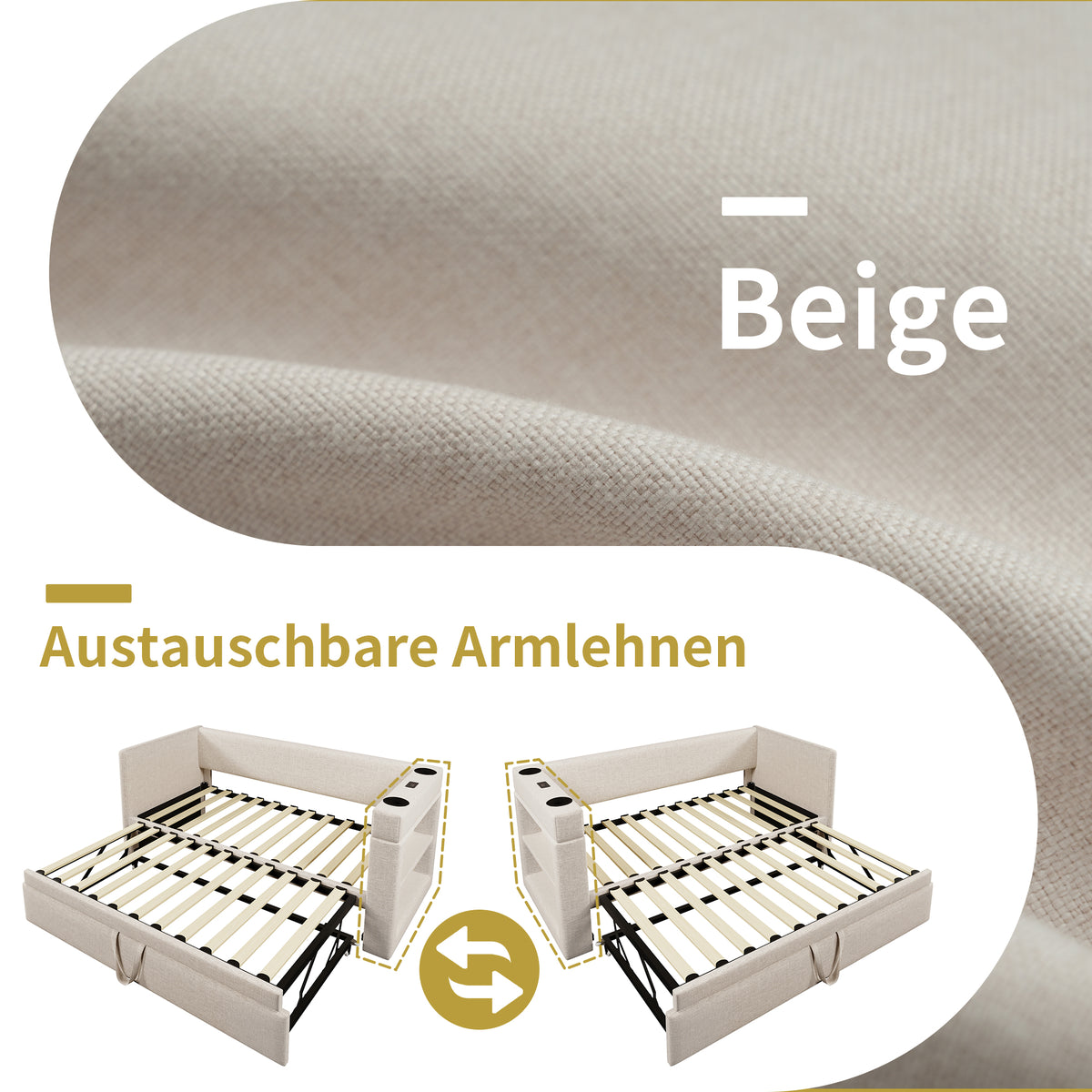 Upholstered Daybed 90x200cm with Trundle & USB, Beige Linen Blend