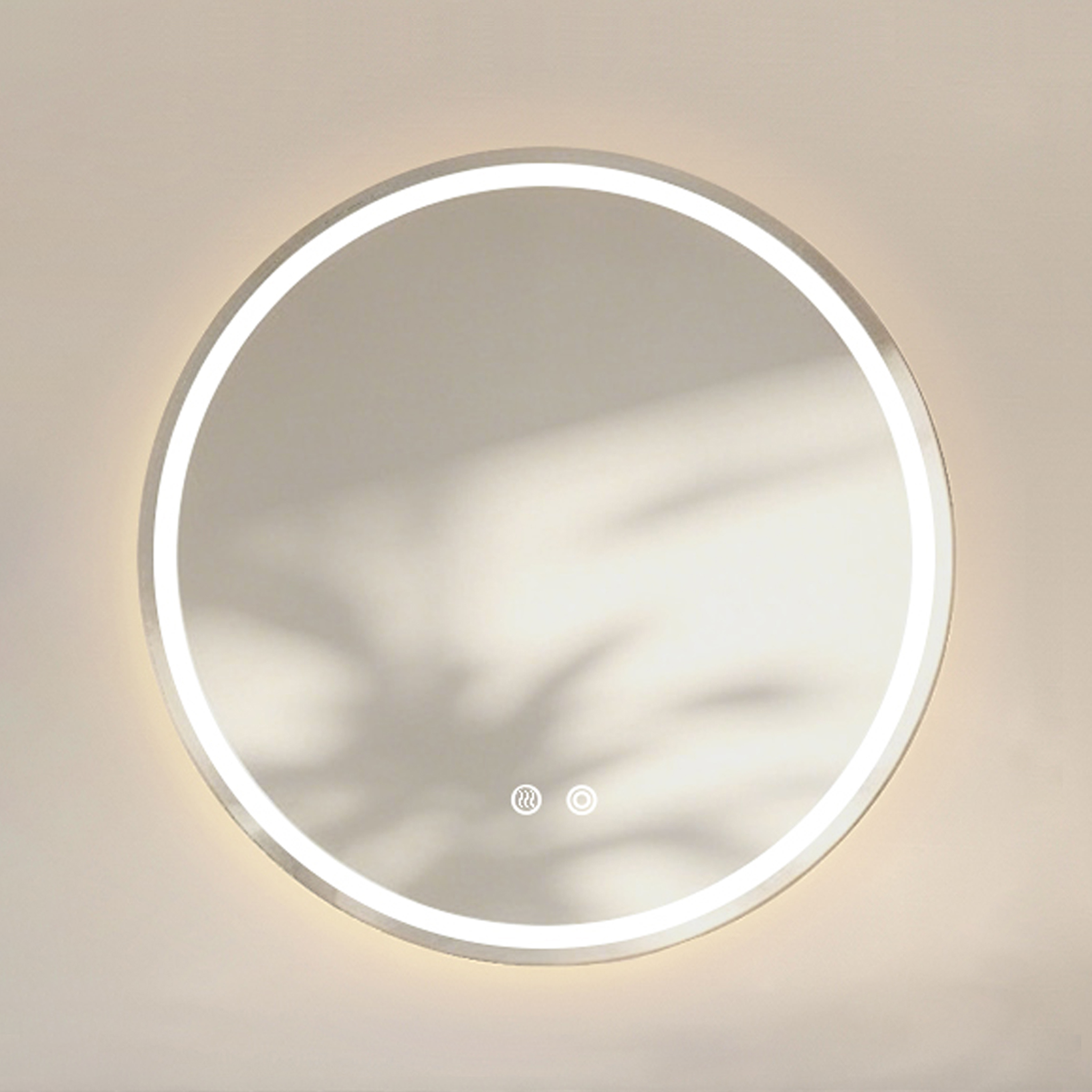 Round LED Bathroom Mirror, 60x60cm Dimmable Fog-Free Glass