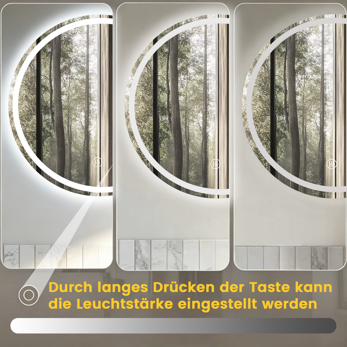 Round LED Bathroom Mirror 80x80cm, Dimmable Fog-Free Glass