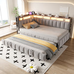 Upholstered Sofa Bed 90x200cm, Pull-Out Bed & LED, Light Grey Velvet
