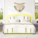 Double Bed 160x200cm with USB, LED & 4 Drawers, Dark Gray Linen