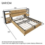 Upholstered Double Bed 160x200cm Hydraulic Storage LED, Beige Linen