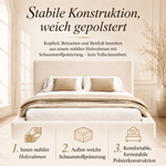 Upholstered Double Bed 180x200 cm with Slatted Base, Beige Chenille