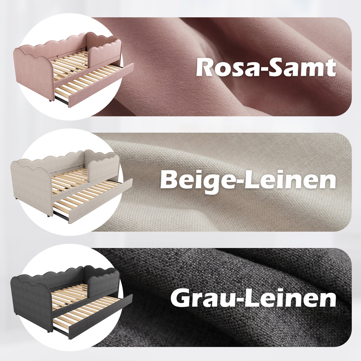 Upholstered Single Bed 90x200cm with LED & Storage, Beige Velvet
