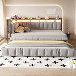 Upholstered Sofa Bed 90x200cm, Pull-Out Bed & LED, Light Grey Velvet