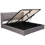 Upholstered Double Bed 180x200cm Hydraulic Storage, Grey Velvet