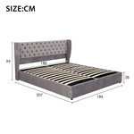 Upholstered Double Bed 180x200cm Hydraulic Storage, Grey Velvet
