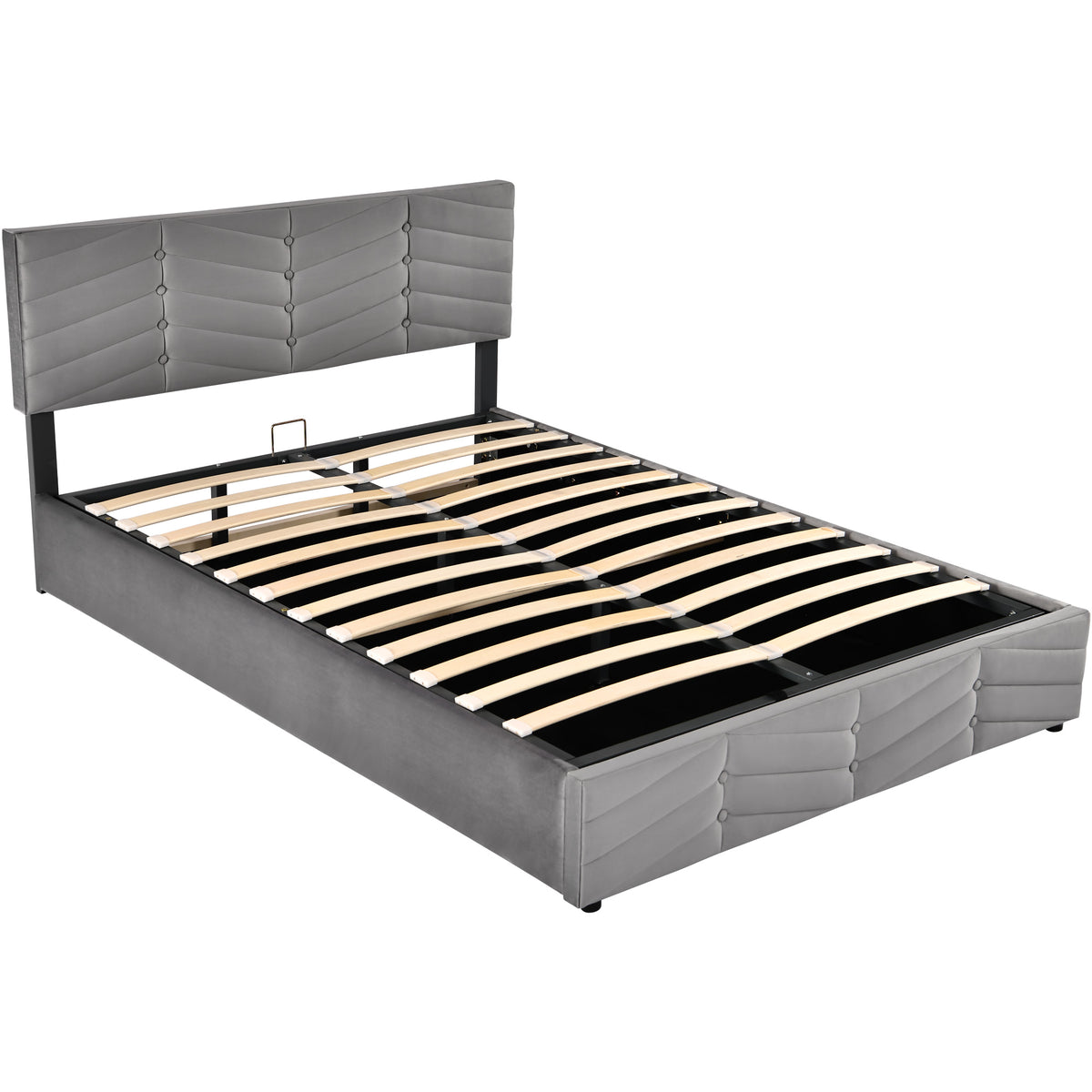 Upholstered Double Bed 140x190cm, Adjustable Headboard, Grey Velvet