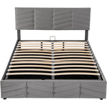 Upholstered Double Bed 140x190cm, Adjustable Headboard, Grey Velvet