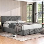 Upholstered Double Bed 140x190cm, Adjustable Headboard, Grey Velvet