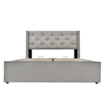 Hydraulic Upholstered Double Bed 160x200cm with Storage, Light Grey