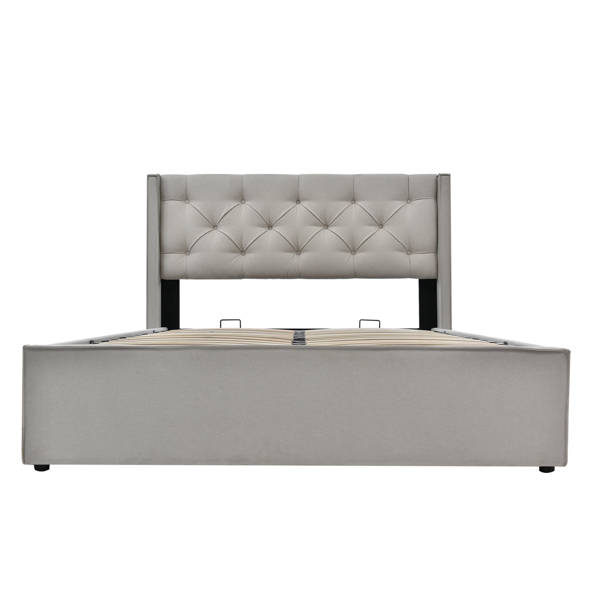 Hydraulic Upholstered Double Bed 160x200cm with Storage, Light Grey