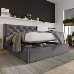 Hydraulic Double Upholstered Bed 160x200cm with Storage, Grey Cotton
