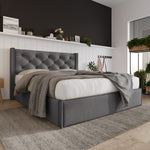 Hydraulic Double Upholstered Bed 160x200cm with Storage, Grey Cotton