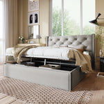 Hydraulic Upholstered Double Bed 160x200cm with Storage, Light Grey