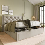 Hydraulic Upholstered Double Bed 160x200cm with Storage, Light Grey