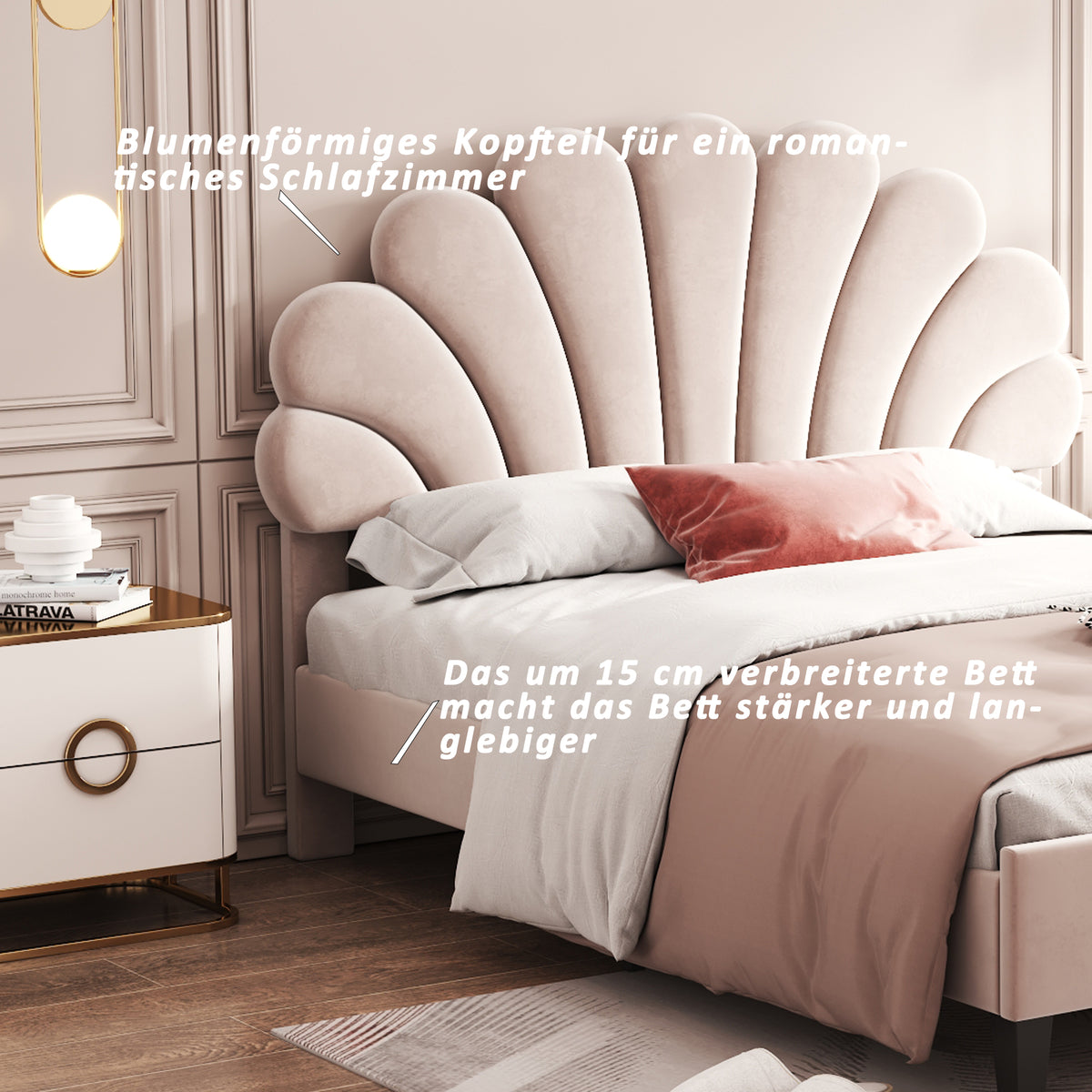 Upholstered Double Bed 160x200cm Sub-Item, White Bouclé