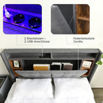 Upholstered Double Bed Frame with Storage Headboard, USB & LED, Grey
