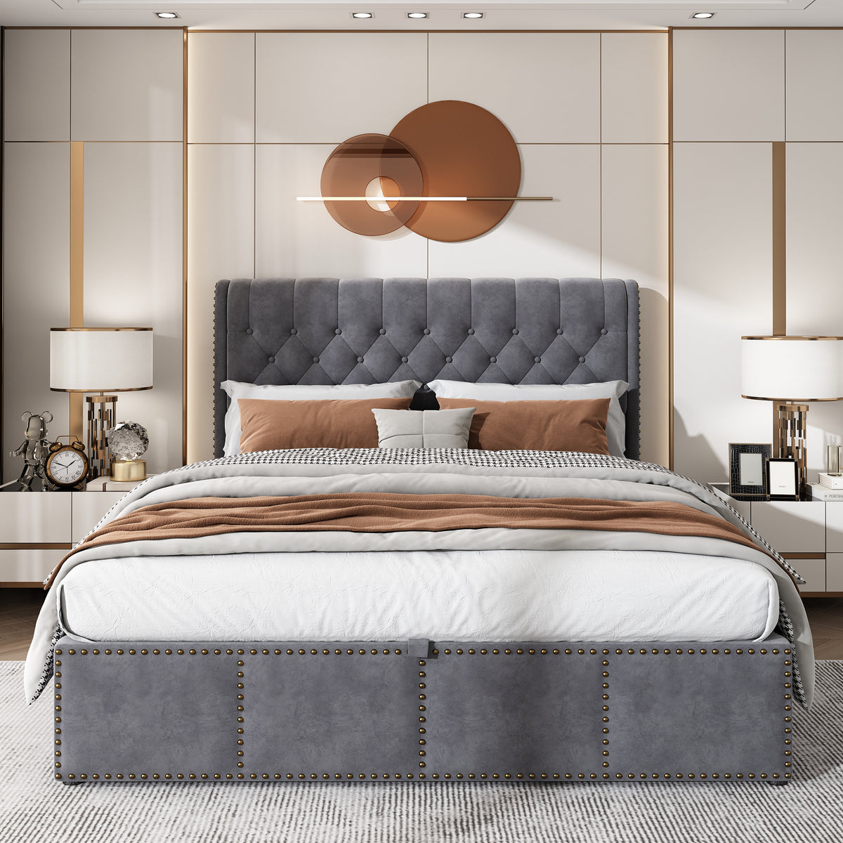 Daybed Sofa Bed 90x200cm with LED & Pull-Out Bed, Grey Linen