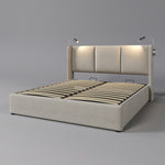 Upholstered Double Bed 180x200 with Storage & LED, Beige Linen