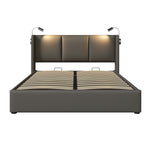 Upholstered Bed 180x200cm with Storage & LED Light, Grey PU Leather