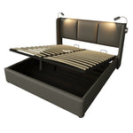 Upholstered Bed 180x200cm with Storage & LED Light, Grey PU Leather