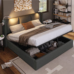 Upholstered Bed 180x200cm with Storage & LED Light, Grey PU Leather