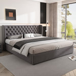 Upholstered Double Bed 180x200cm Hydraulic Storage, Grey Velvet