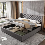 Upholstered Double Bed 180x200cm Hydraulic Storage, Grey Velvet